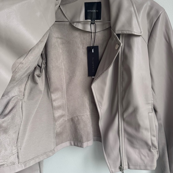 Dynamite Women's Faux Leather Moto Suede Biker Jacket Grey Dove size M - Picture 6 of 8